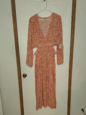 Old Navy Rust Floral Wrap Maxi Dress